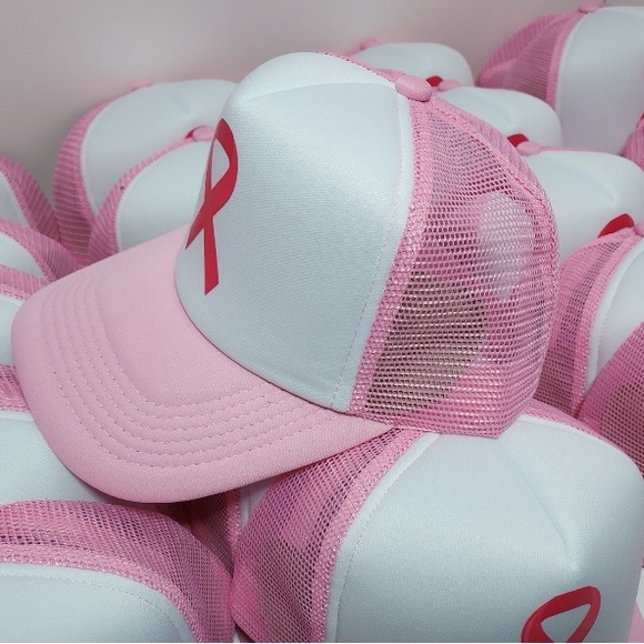 Cancer Ribbon Baseball Meshback Trucker Hat Adjustable Pink - Picture 6 of 6